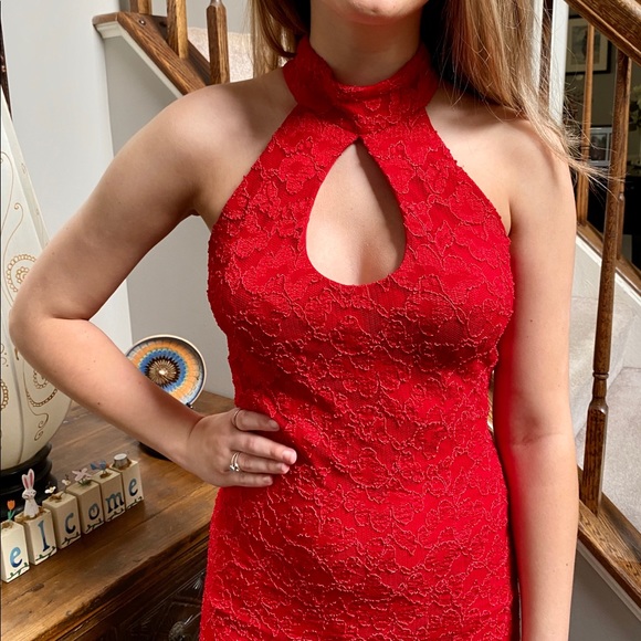Red Lace Mini Dress - Picture 2 of 3